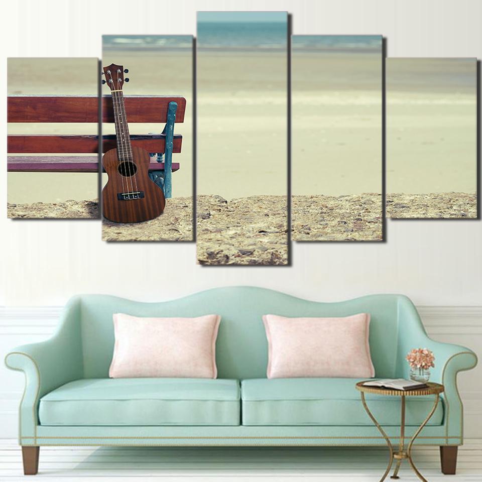 Guitar Vintage Beach 1 - Music 5 Panel Canvas Art Wall Decor Guitar Vintage Beach 1 - Music 5 Panel Canvas Art Wall Decor
