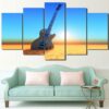 Guitar Vintage Sunset Beach - Music 5 Panel Canvas Art Wall Decor
