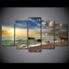 Gulf Beach And Surf At Sunset - Ocean 5 Panel Canvas Art Wall Decor