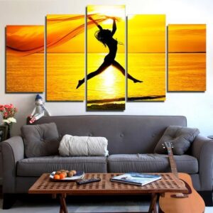 Gymnast On The Beach - Sport 5 Panel Canvas Art Wall Decor