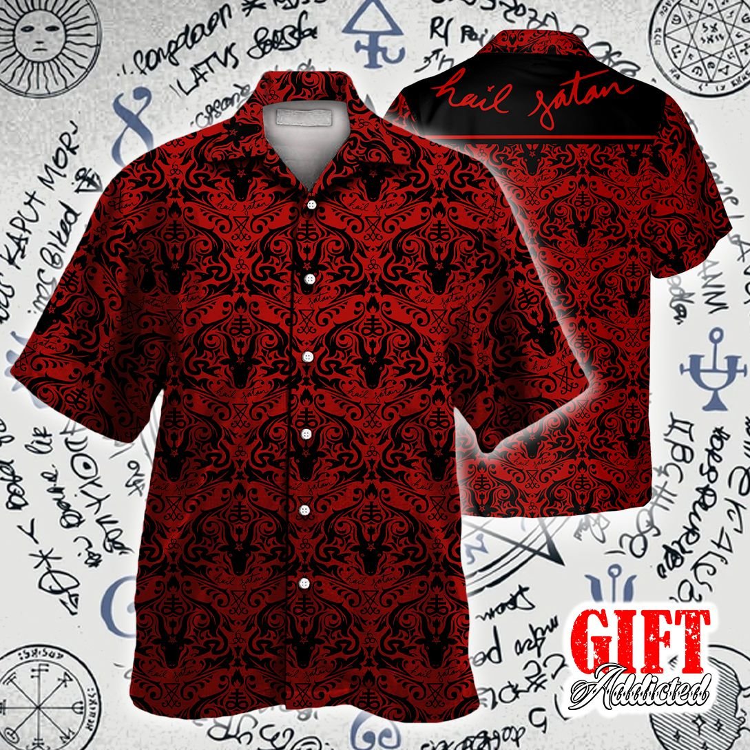Hail Satan Demon Black And Red Pattern Hawaiian Shirt Hail Satan Demon Black And Red Pattern Hawaiian Shirt