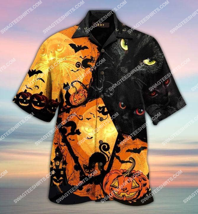 Halloween Black Cat All Over Print Hawaiian Shirt Halloween Black Cat All Over Print Hawaiian Shirt