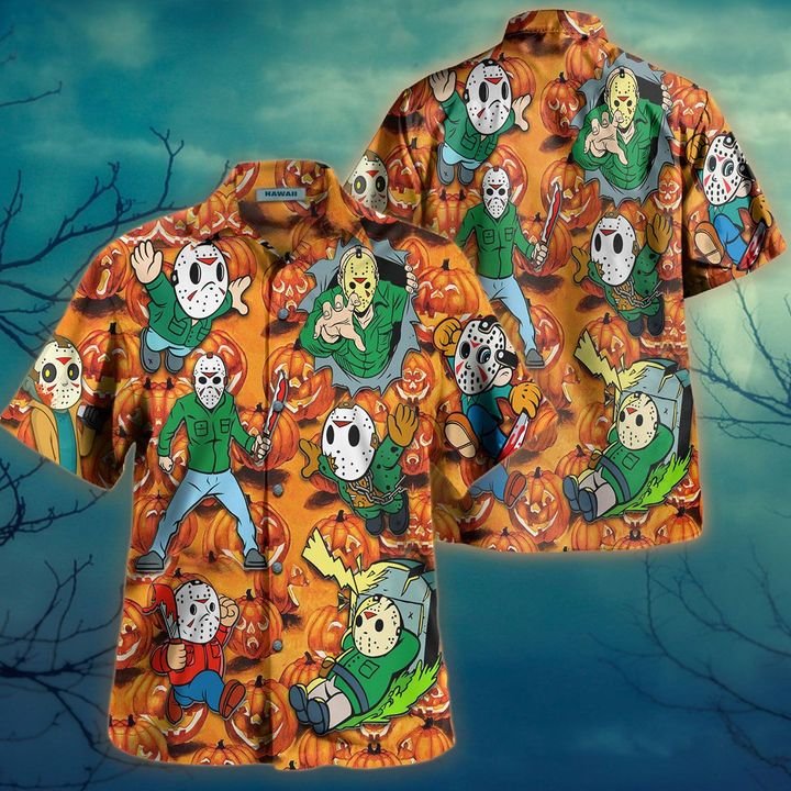 Halloween Pumpkin Jason Voorhees Hawaiian Shirt Halloween Pumpkin Jason Voorhees Hawaiian Shirt