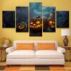 Halloween Pumpkins Lamp - Abstract 5 Panel Canvas Art Wall Decor
