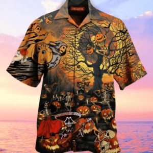 Halloween Skeleton And Pumpkin Hawaiian Shirt