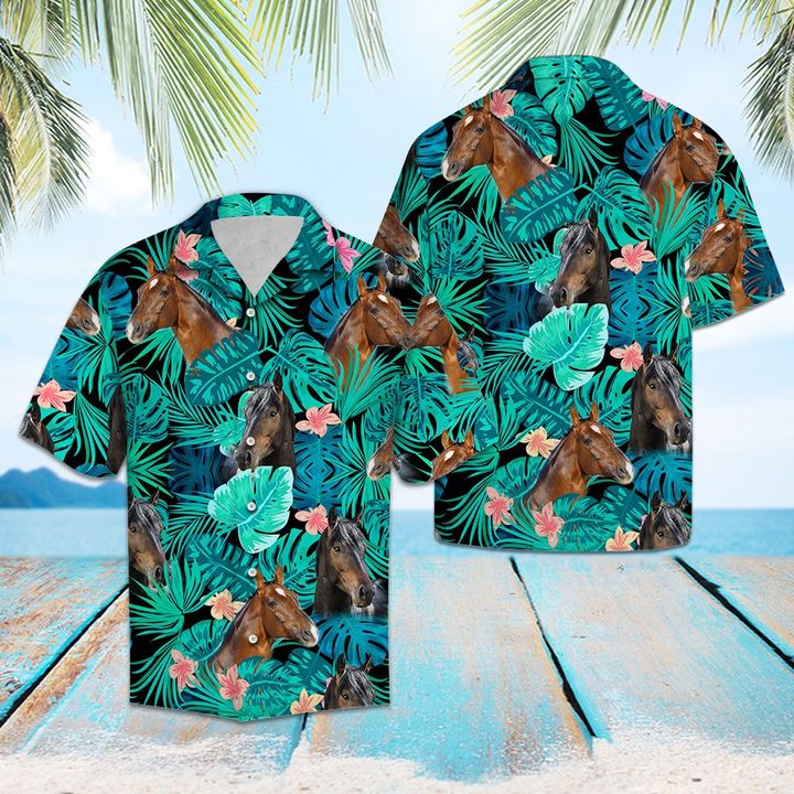 Hanoverian Green Tropical Hawaiian Shirt Summer Button Up Hanoverian Green Tropical Hawaiian Shirt Summer Button Up