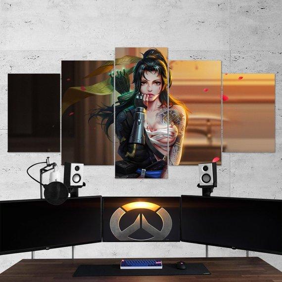 Hanzo Female - Gaming 5 Panel Canvas Art Wall Decor Hanzo Female - Gaming 5 Panel Canvas Art Wall Decor