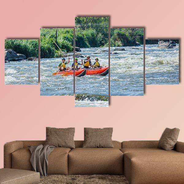 Happy Family Rafting In River - Sport 5 Panel Canvas Art Wall Decor Happy Family Rafting In River - Sport 5 Panel Canvas Art Wall Decor