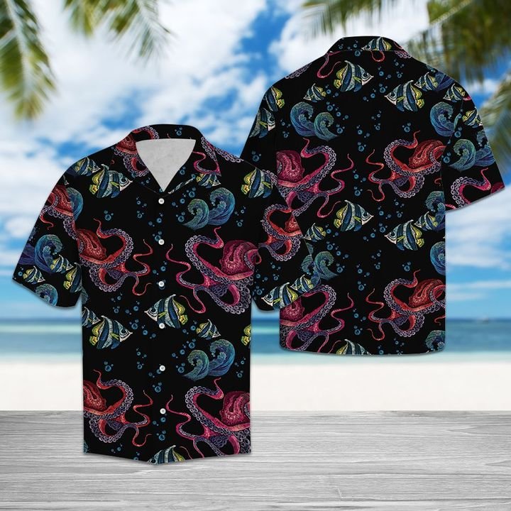 Happy Octopus Hawaiian Shirt Summer Button Up Happy Octopus Hawaiian Shirt Summer Button Up