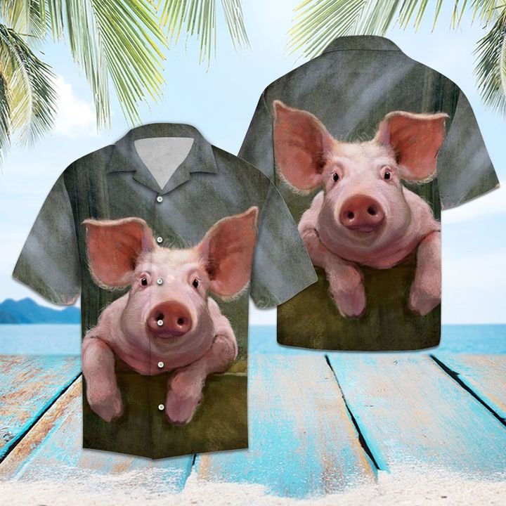 Happy Pig Hawaiian Shirt Summer Button Up Happy Pig Hawaiian Shirt Summer Button Up