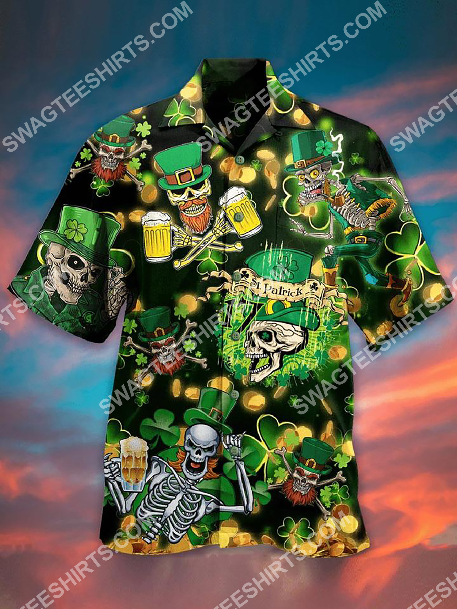 Happy Saint Patrick’S Day Skull All Over Printing Hawaiian Shirt Happy Saint Patrick’S Day Skull All Over Printing Hawaiian Shirt