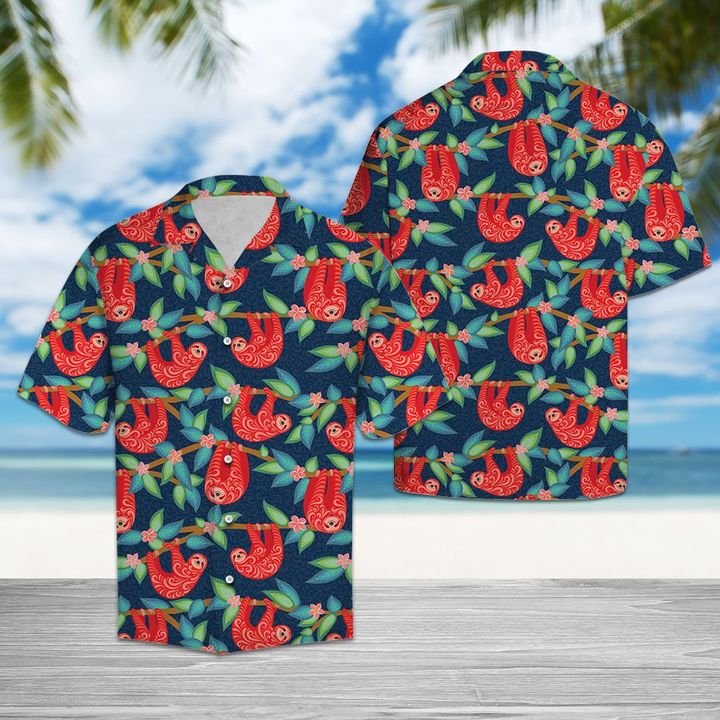 Happy Sloth Hawaiian Shirt Summer Button Up Happy Sloth Hawaiian Shirt Summer Button Up