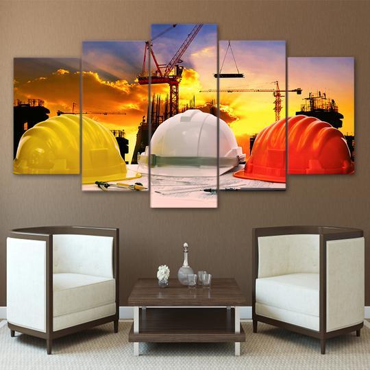 Hardhat Construction Site - Career 5 Panel Canvas Art Wall Decor Hardhat Construction Site - Career 5 Panel Canvas Art Wall Decor