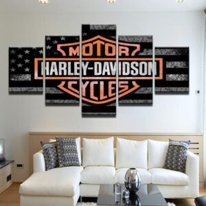 Harley Davidson American Flag Usa - Sport 5 Panel Canvas Art Wall Decor