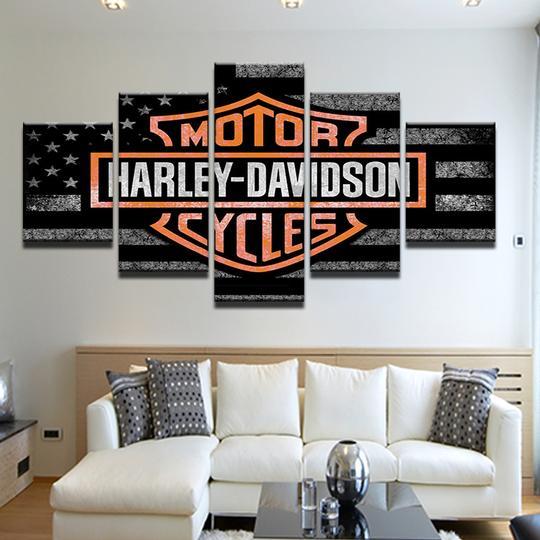 Harley Davidson American Flag Usa - Sport 5 Panel Canvas Art Wall Decor Harley Davidson American Flag Usa - Sport 5 Panel Canvas Art Wall Decor