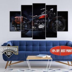 Harley Davidson Classic Motorcycle Classic Bike - Automative 5 Panel Canvas Art Wall Decor