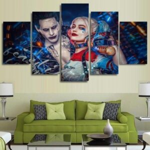 Harley Quinn & Joker Inspired 5 Panel Canvas Art Wall Decor