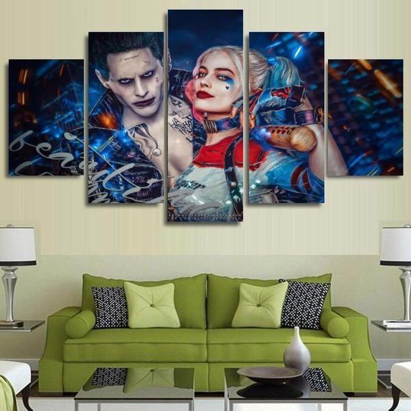 Harley Quinn & Joker Inspired 5 Panel Canvas Art Wall Decor Harley Quinn & Joker Inspired 5 Panel Canvas Art Wall Decor