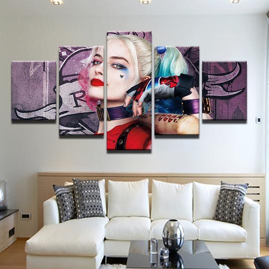 Harley Quinn Margot Robbie Batman - Dc 5 Panel Canvas Art Wall Decor Harley Quinn Margot Robbie Batman - Dc 5 Panel Canvas Art Wall Decor