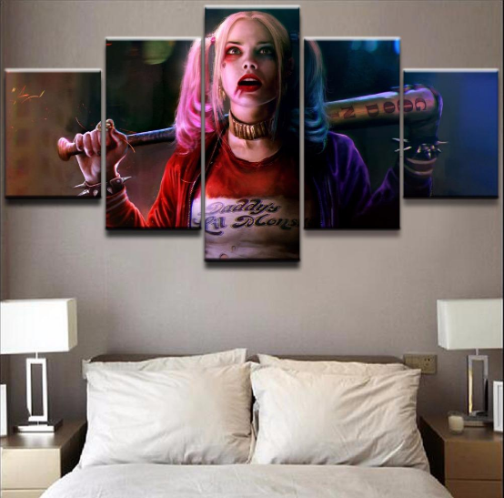Harley Quinn The Dark Knight Movie - Dc 5 Panel Canvas Art Wall Decor Harley Quinn The Dark Knight Movie - Dc 5 Panel Canvas Art Wall Decor