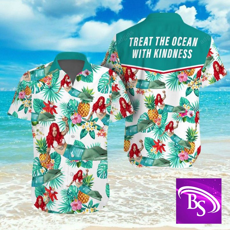 Harry Styles Mermaid Treat Our Oceans With Kindness Hawaiian Shirt Harry Styles Mermaid Treat Our Oceans With Kindness Hawaiian Shirt