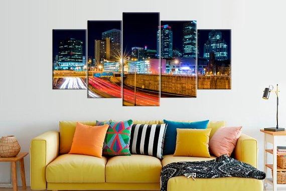 Hartford Skyline by Night Connecticut - Nature 5 Panel Canvas Art Wall Decor Hartford Skyline by Night Connecticut - Nature 5 Panel Canvas Art Wall Decor
