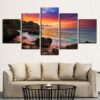 Hawaiian Sunset 01 - Nature 5 Panel Canvas Art Wall Decor