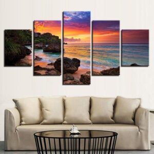 Hawaiian Sunset 01 - Nature 5 Panel Canvas Art Wall Decor