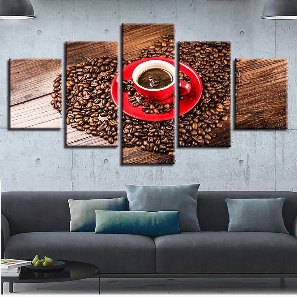 Heart Shape Coffee Beans - Nature 5 Panel Canvas Art Wall Decor Heart Shape Coffee Beans - Nature 5 Panel Canvas Art Wall Decor