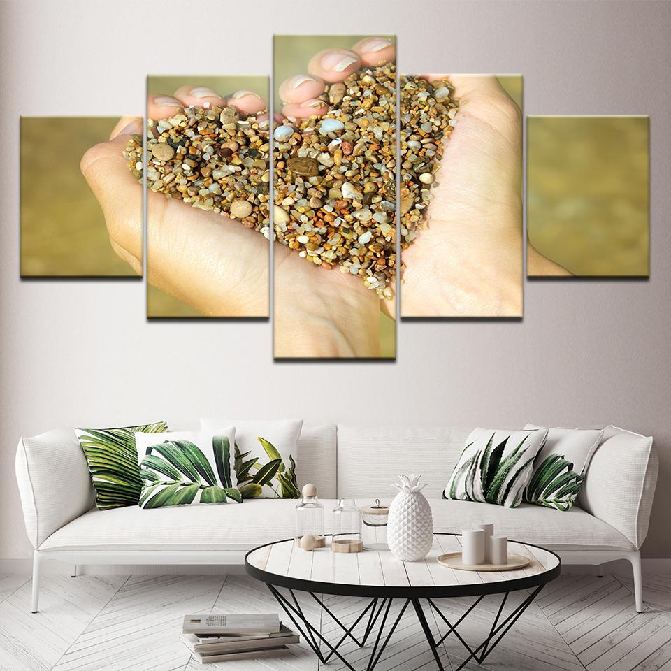 Heart Shape Sand And Gravel - Nature 5 Panel Canvas Art Wall Decor Heart Shape Sand And Gravel - Nature 5 Panel Canvas Art Wall Decor