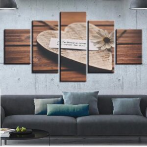 Heart-Shaped And White Chrysanthemum - Abstract 5 Panel Canvas Art Wall Decor