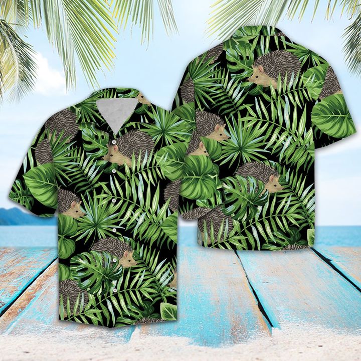 Hedgehog Green Tropical Hawaiian Shirt Summer Button Up Hedgehog Green Tropical Hawaiian Shirt Summer Button Up