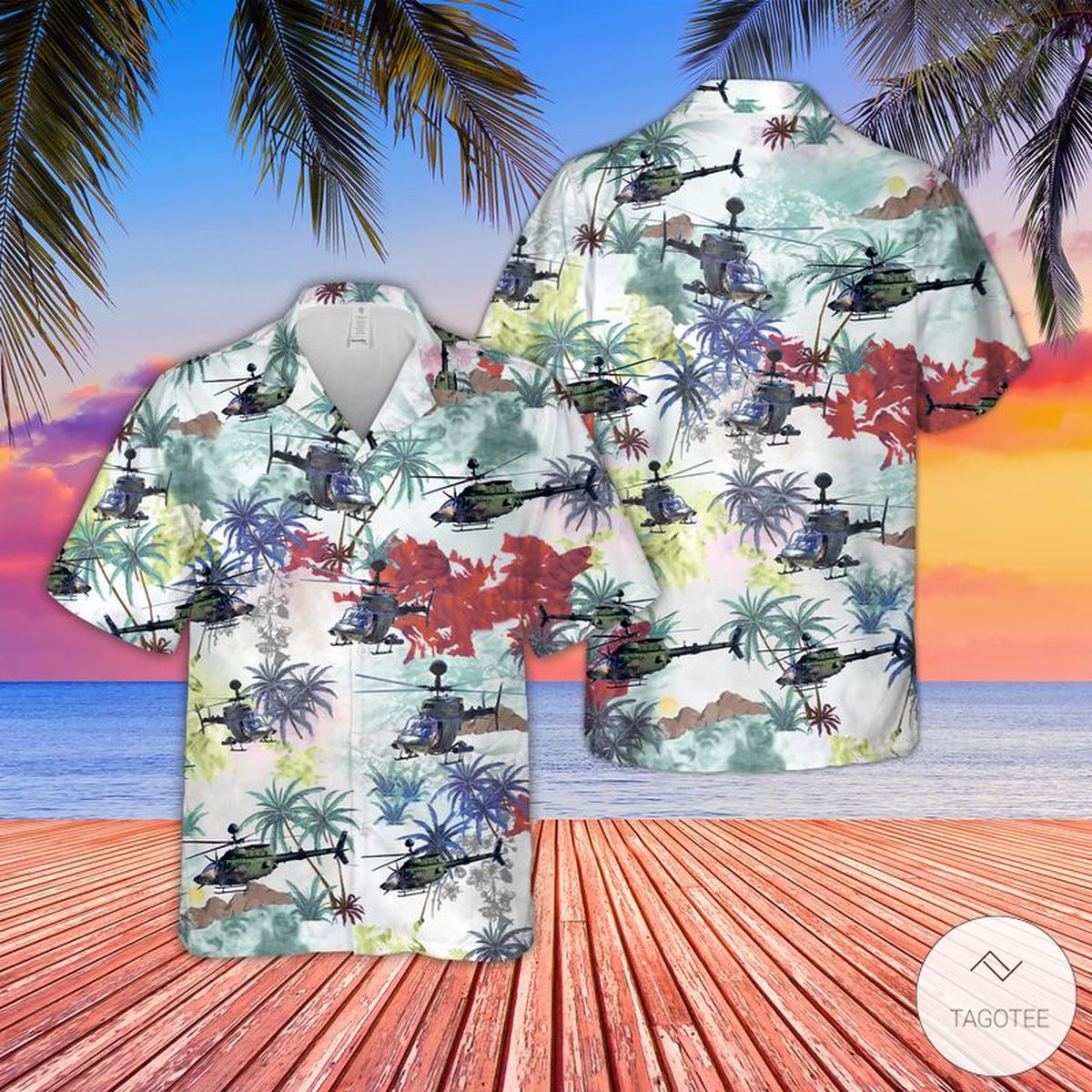 Helicopter Army Colorful Hawaiian Shirt Helicopter Army Colorful Hawaiian Shirt