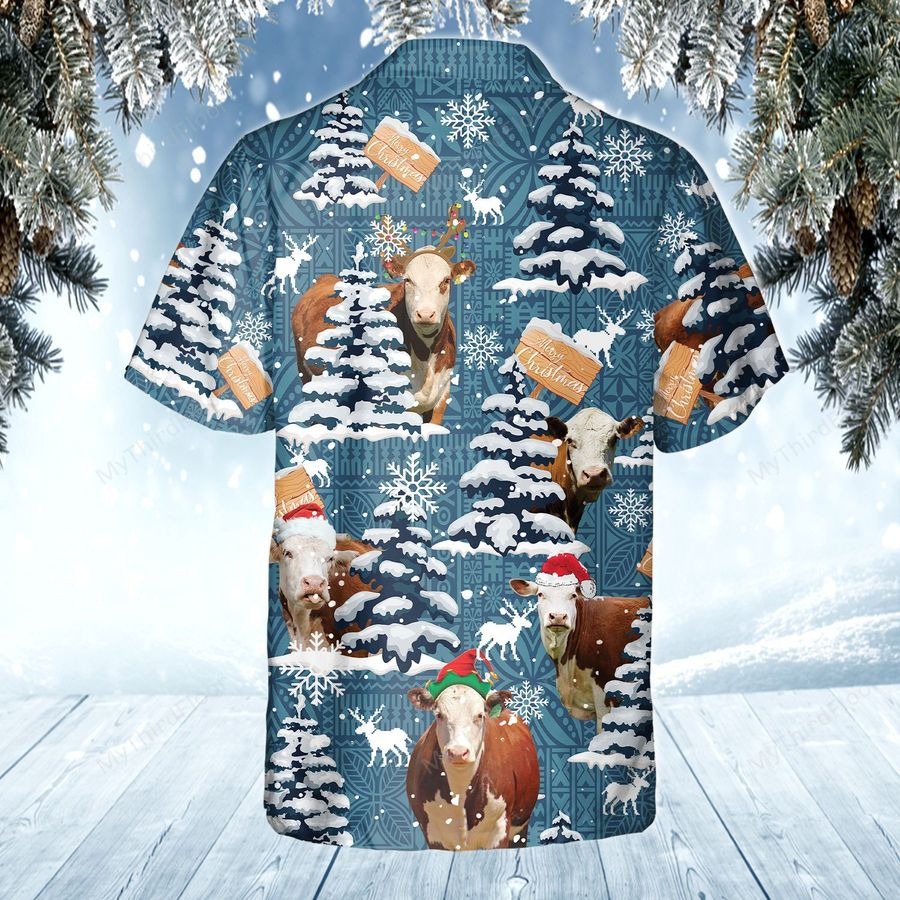 Hereford Cattle Blue Tribal Christmas Hawaiian Shirt Hereford Cattle Blue Tribal Christmas Hawaiian Shirt