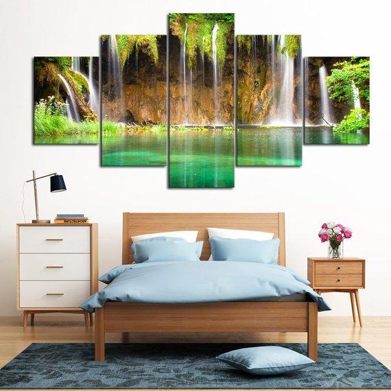 Hidden Waterfall - Nature 5 Panel Canvas Art Wall Decor Hidden Waterfall - Nature 5 Panel Canvas Art Wall Decor