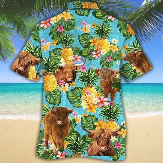 Highland Cattle Pineapple Hawaiian Shirt Highland Cattle Pineapple Hawaiian Shirt