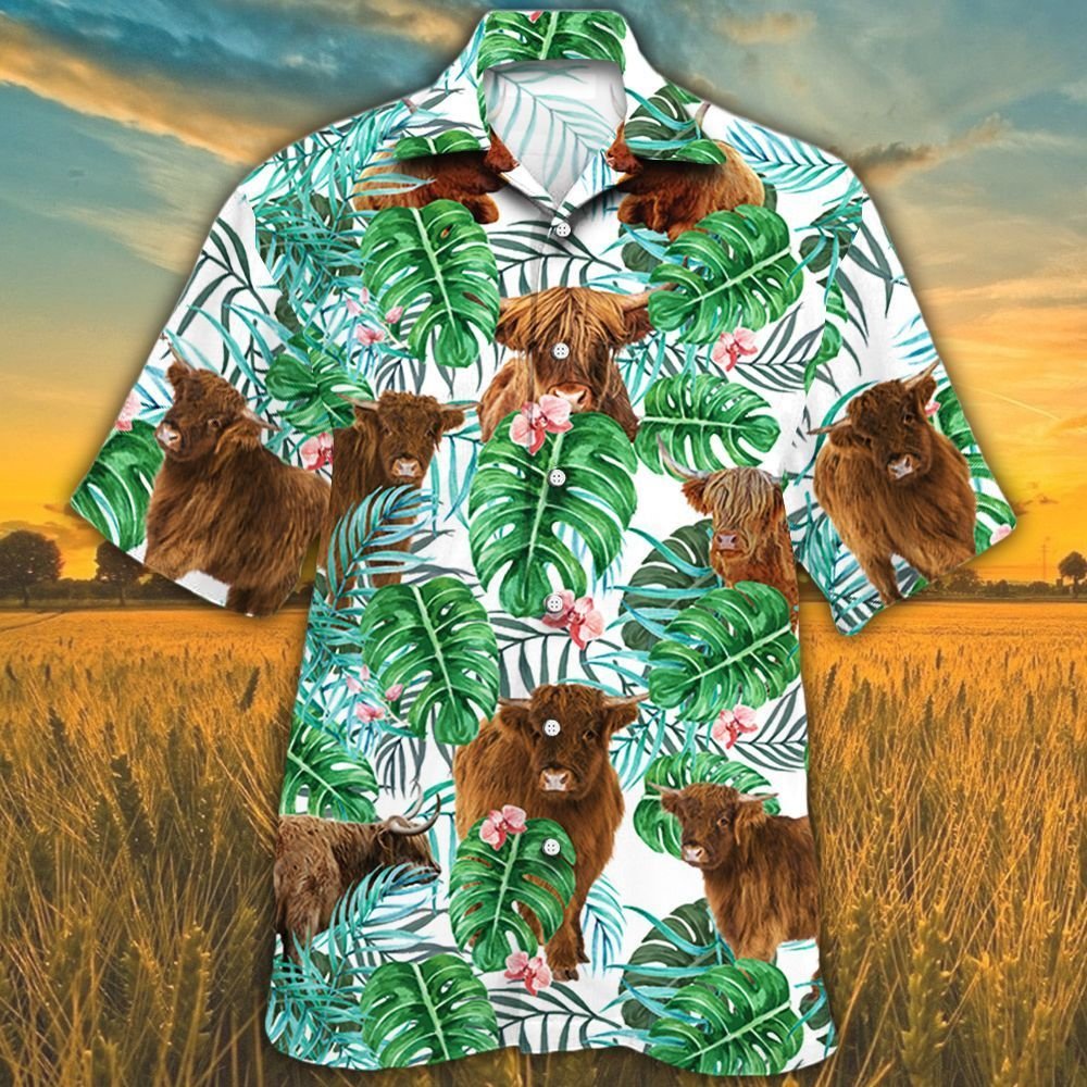 Highland Cattle Tropical Plant Hawaiian Shirt Highland Cattle Tropical Plant Hawaiian Shirt