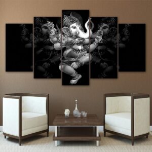 Hindu God Ganesha Elephant 1 - Religion 5 Panel Canvas Art Wall Decor