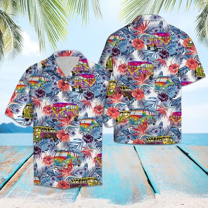 Hippie Bus Hawaiian Shirt Summer Button Up Hippie Bus Hawaiian Shirt Summer Button Up