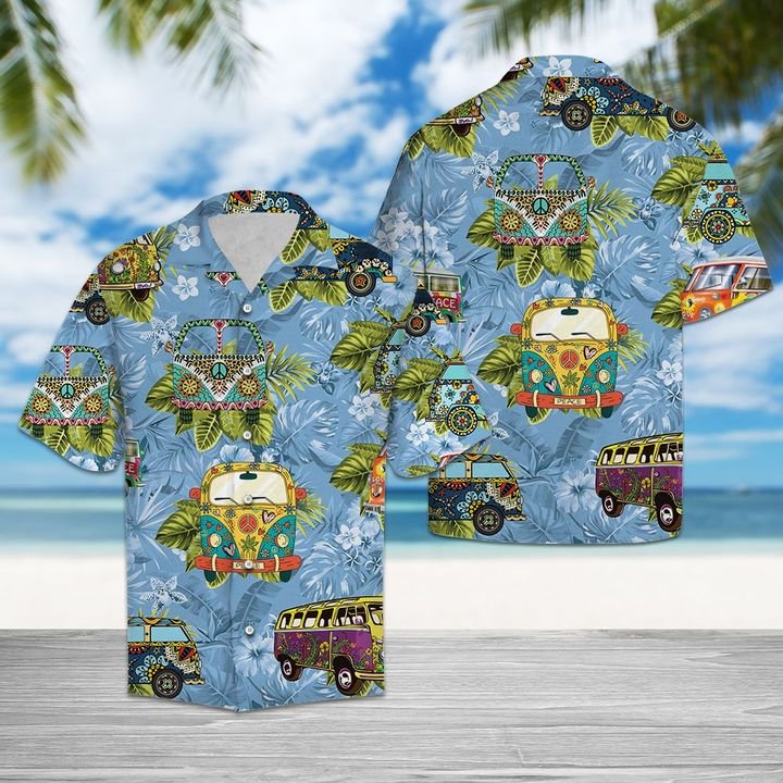 Hippie Bus Hawaiian Shirt Summer Button Up Hippie Bus Hawaiian Shirt Summer Button Up