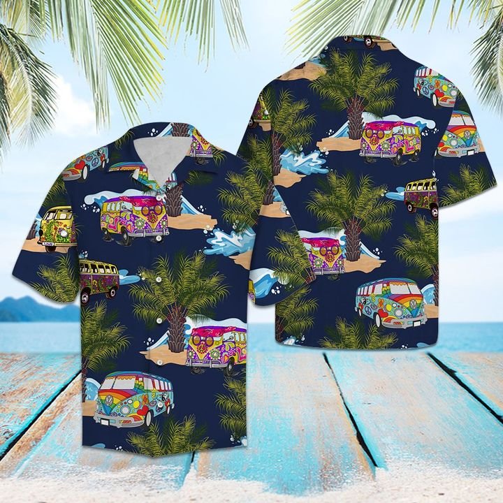 Hippie Bus Hawaiian Shirt Summer Button Up Hippie Bus Hawaiian Shirt Summer Button Up