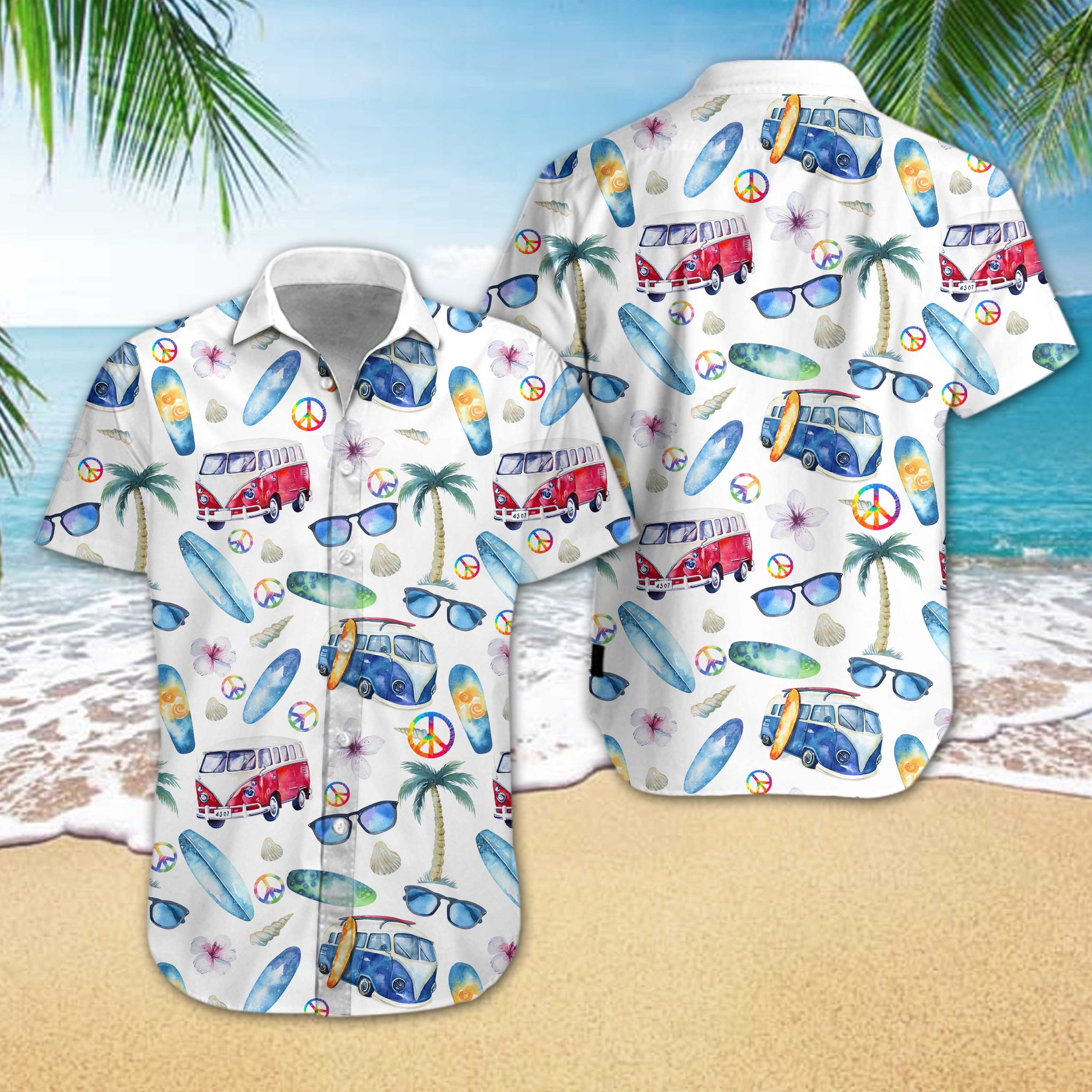 Hippie Car Beach Hawaiian Shirt Hippie Car Beach Hawaiian Shirt