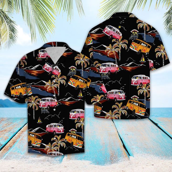 Hippie Car Hawaiian Shirt Summer Button Up Hippie Car Hawaiian Shirt Summer Button Up