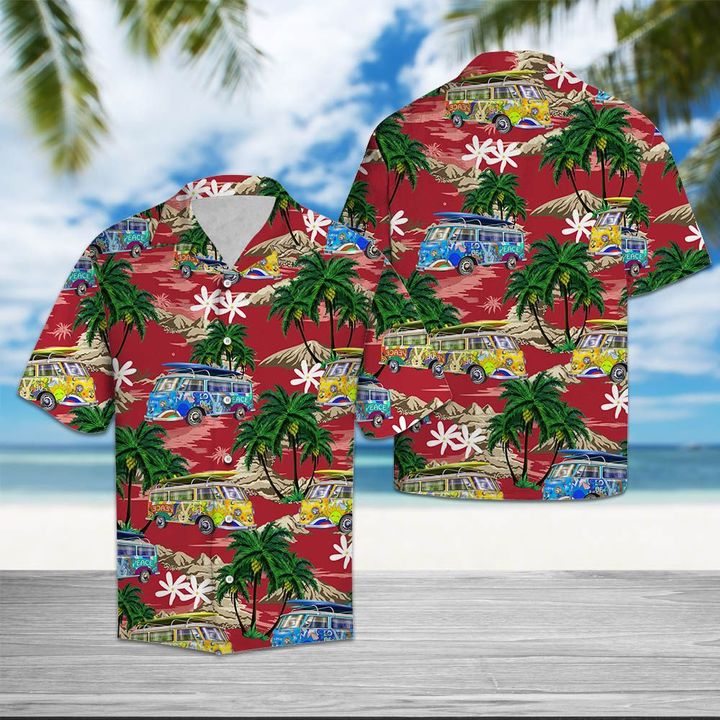 Hippie Car Palm Island Hawaiian Shirt Summer Button Up Hippie Car Palm Island Hawaiian Shirt Summer Button Up