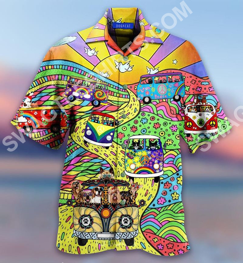 Hippie Cat And Dog All Over Printed Hawaiian Shirt Hippie Cat And Dog All Over Printed Hawaiian Shirt