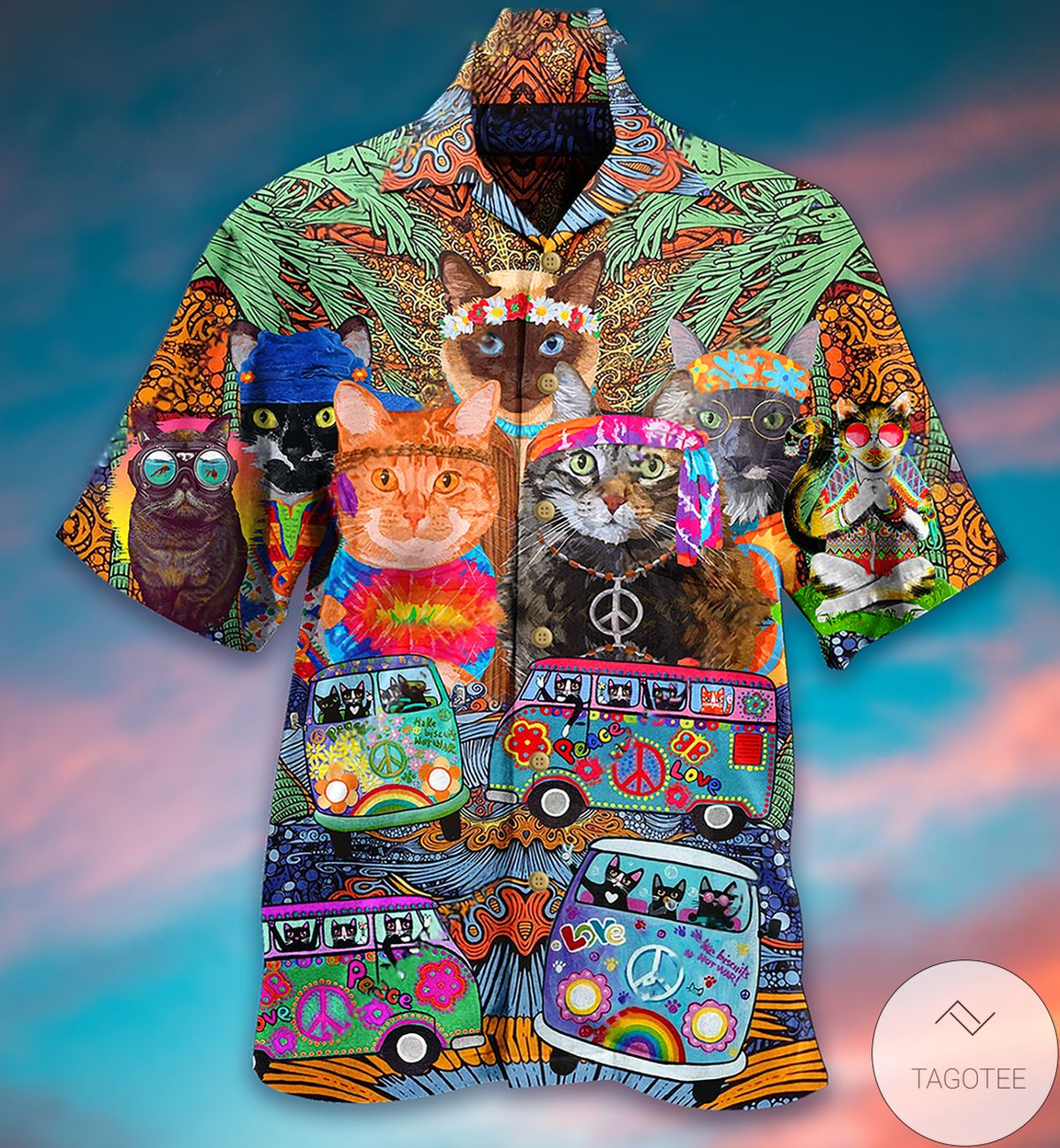 Hippie Cats Peace Life Color Hawaiian Shirt Hippie Cats Peace Life Color Hawaiian Shirt
