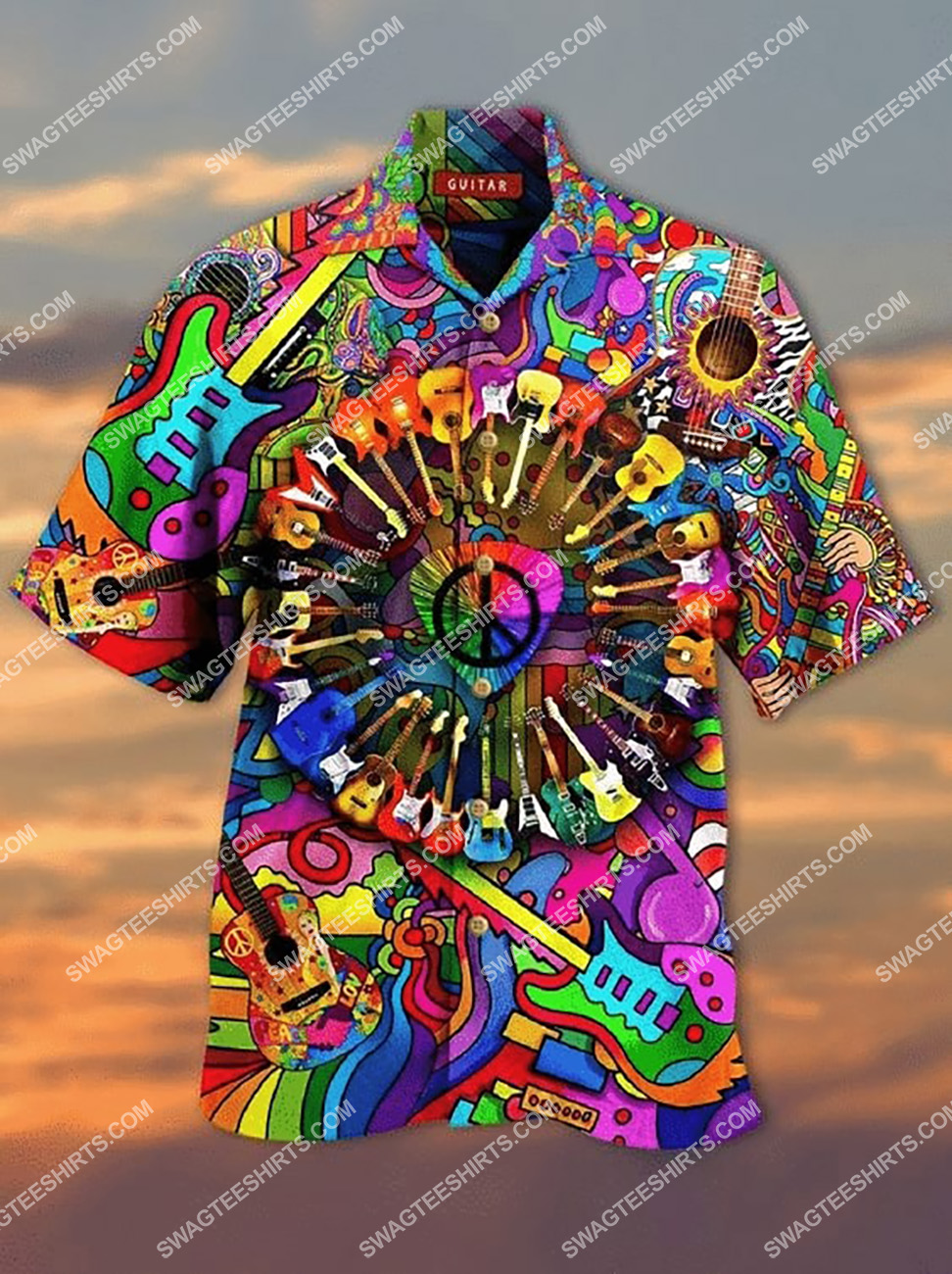Hippie Guitar Colorful All Over Printed Hawaiian Shirt Hippie Guitar Colorful All Over Printed Hawaiian Shirt