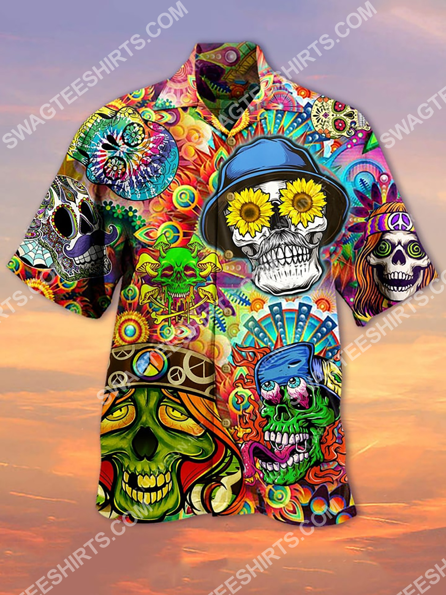 Hippie Skull Sunflower All Over Printing Hawaiian Shirt Hippie Skull Sunflower All Over Printing Hawaiian Shirt