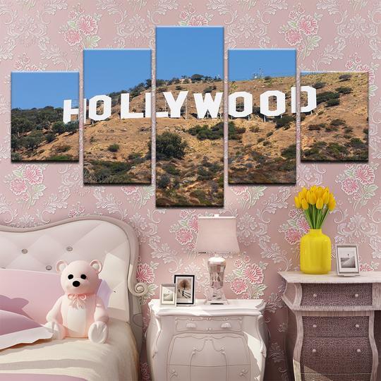Hollywood Sign California - Nature 5 Panel Canvas Art Wall Decor Hollywood Sign California - Nature 5 Panel Canvas Art Wall Decor