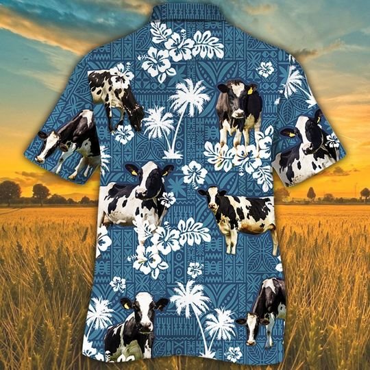 Holstein Friesian Cattle Blue Tribal Hawaiian Shirt Holstein Friesian Cattle Blue Tribal Hawaiian Shirt